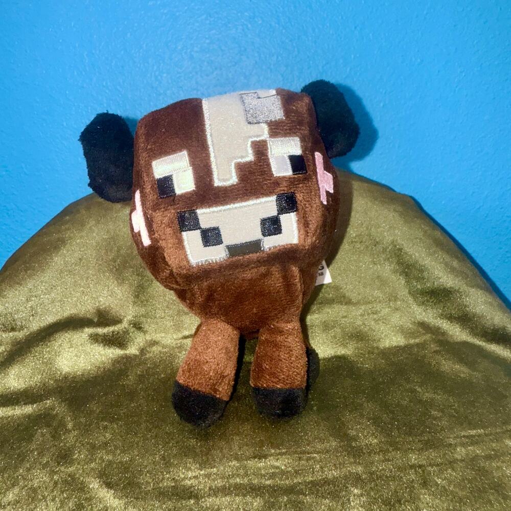 Minecraft Brown Cow Plush 6" Mojang 2014 EUC Pixelated Stuffed Animal Toy